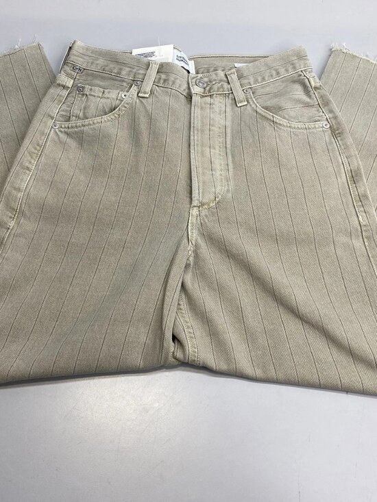 Citizens Of Humanity Denim - Citizens Of Humanity Womens Jean Neutral Beige Size 28 Ayla Raw Hem Crop Striped